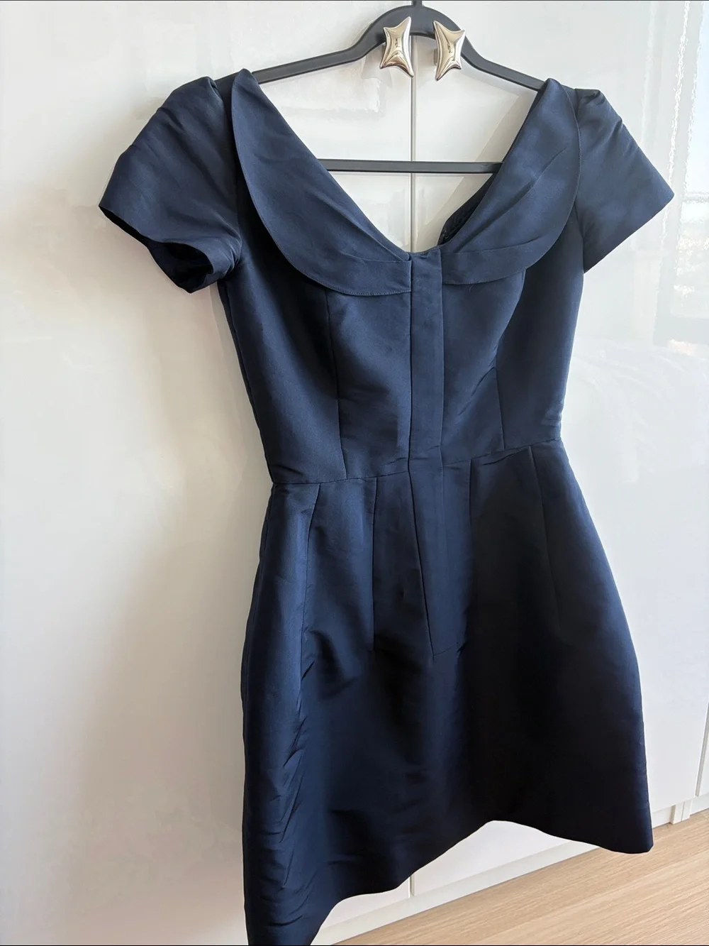 Oscar de la Renta 100% Silk Navy Short-Sleeve Dress Sz 4